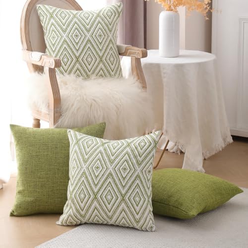 HPUK Throw Pillow Covers 18x18, 4 Pack, Green Textured Couch Pillow Covers - Image 4