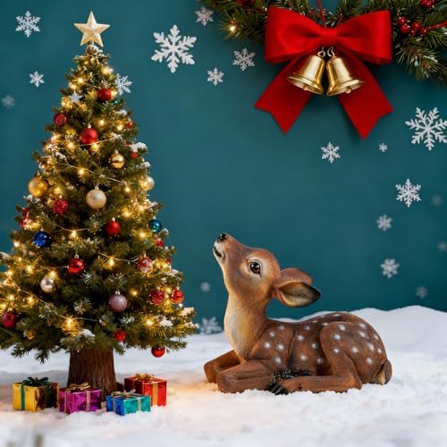 Deer Garden Statue, Outdoor Decorative Sculpture Brown with White Spots, 8.2 x 9.45 x 5.1 inches Yard Lawn Decor Deep Forest Deer - Image 3