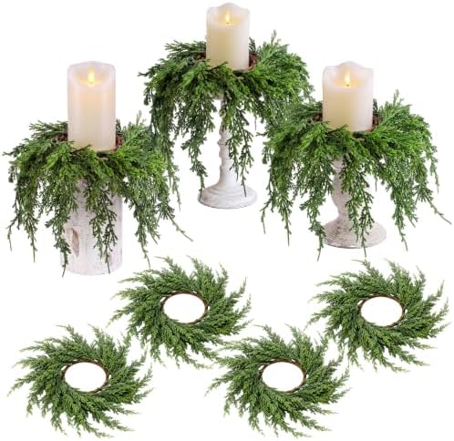 6 Pcs Christmas Draping Wreath Candle Rings, Pine, 3.5 in, Classic by Dingion