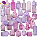 Colored Glass Vases Bulk 32 Pcs - Assorted Vintage Bud Vases for Wedding Centerpieces, Rustic Embossed Glass Bottles for Table Decor, Home Floral Arrangements with Purple Series (2-6 Inch) by SHOHAYTO