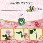 50 PCS Fake Pink Roses, Artificial Flowers Bulk, Realistic Silk Faux Roses - Image 2