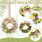 Dingion 6 Pcs 6" Mini Spring Cabinet Wreaths Spring and Summer Wildflower Candle Rings Wreaths for Kitchen with Ribbon Small Floral Wreath for Window Door Farmhouse Wedding Decorations - Image 2