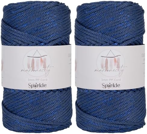 Makromecity Sparkle 2 Skeins of Polypropylene Macrame Cord 3mm x 131 Yards (394 feet) Premium Polyester Macrame Cord for Macrame Art & Crafts for Wall Hangings, Bags, Underplate, Rug by Makromecity