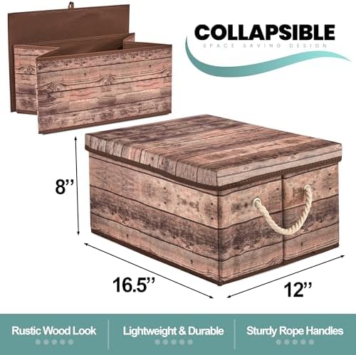 Sorbus Decorative Storage Boxes with Lids, Foldable Organizer (Brown) - Image 2