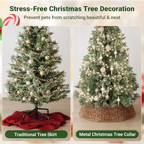 ELYKEN 42 Inch Woven Rattan Christmas Tree Collar, Stylish Seagrass & Water Hyacinth Xmas Tree Skirt for Artificial Trees, Wicker Tree Base Cover with Cord Cut-Out Farmhouse Tree Ring for Home Decor - Image 5