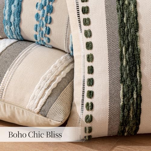 ANRODUO Boho Decorative Pillow Covers Olive Green Stripe 24x24 Pack of 2 - Image 5