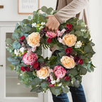 WANNA-CUL 24 Inch Pink Champagne Rose Spring Wreath for Front Door - Image 4