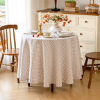 Linen World Linen Plaid Gingham 90inch Round Tablecloth, Soft Washed 100% French Flax Linen Table Cover for Dining Table, Farmhouse Kitchen Decor,Natural Plaid by LLinenWorld