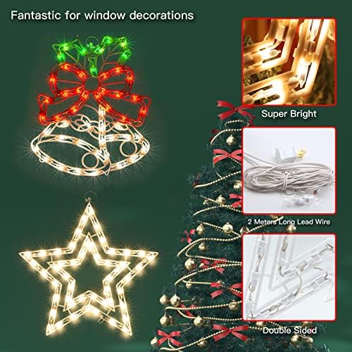 2 Pack Christmas Window Lighted Decorations,Christmas Window Silhouette Lights,Double Side Sign Lamp Decoration for Holiday Indoor Wall Door Glass Decor,Beel，Star - Image 2