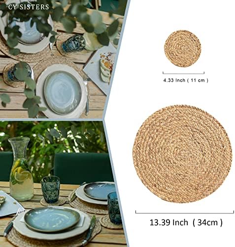 Round Placemats Set of 8 Natural Woven Rattan Placemats, Braided Boho Farmhouse Place Mats Heat Resistant Dining Table Mats Straw Placemat Wicker Outdoor Placemat for Patio Table 13.4'' - Image 4