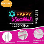 Happy Hanukkah Neon Sign, Stars of David Shape LED Neon Light Signs, Hanukkah Decorations for Home, Neon Signs for Wall Room Bedroom Decor Jewish Menorah Holiday Gifts - Image 2