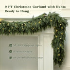 9FT Realistic Christmas Cedar Garland for Mantel, Soft Touch with Lights - Image 2