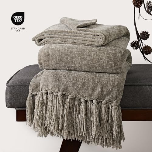 EverGrace Chenille Knit Throw Blanket for Couch, 60"x80", Taupe - Image 4