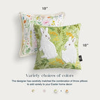 Phantoscope Pack of 2 Happy Easter Throw Pillow Covers - Tassel Trimmed Printed Colorful Flowers and Rabbits Spring Farmhouse Decorative Easter Pillows, Light Green, 18x18 Inches - Image 4