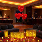 I Love You Decorations – Surprise Set with Light Up Letters, 30 Tea Light Candles, 2000 Rose Petals, 10 Balloons – Luminary Bags for Couples & Romantic Moments - Image 3