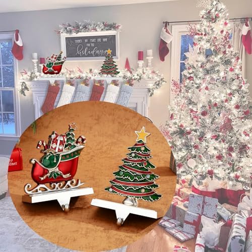 Set of 4 Christmas Stocking Holders for Mantel Retro Stocking Holders with Santa Snowman Tree Sleigh Design Silver Metal Christmas Stocking Holders- Stockings Hanger for Xmas Decoration (Set of 4) - Image 6
