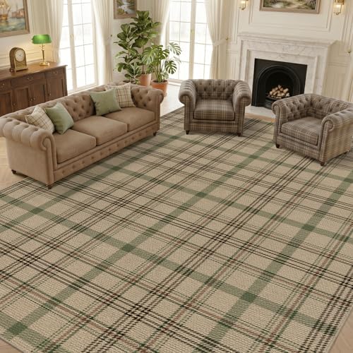 JTJ Easy Jute Outdoor Rug 9x12 for Patio, Washable Sage Green Plaid Area Rug for Backyard, Large Indoor Outdoor Farmhouse Rug for Living Room, Bedroom and Dining Room by JTJ