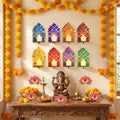 Yookeer 24 Pcs Diwali Decoration Craft Set Wooden Light Holder Lotus Decor Artificial Marigold Flowers Garland for Deepavali Wall DIY Craft Temple Puja Indian Pooja Diwali Wedding Supplies by Yookeer