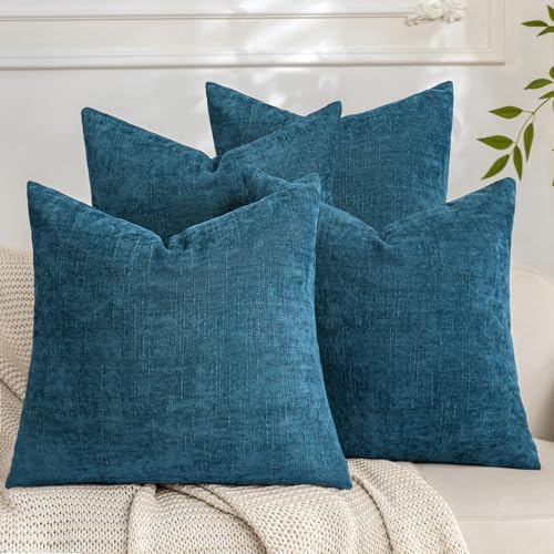 Set of 4 Soft Textured Decorative Throw Pillow Covers 20x20 Inch Cozy Farmhouse Cushion Cover Square Accent Pillow Cases for Bed Couch Sofa Living Room, Teal by Cozoomy