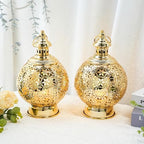 TRIROCKS Ramadan Lanterns Set of 2 10" Gold Electric Candle Holders with Timer, Metal Decorative Vintage Lanterns for Indoor/Outdoor Decor, Perfect EID Mubarak Gift - Image 2