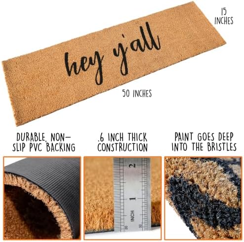 Hey Y'all Coir Doormat 30x17 Inch, Porch Welcome Mat, Rustic Door Mat - Image 3