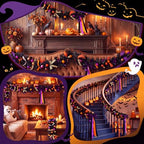 Thiccywoov 8 ft Halloween Garland Decorations Black Orange Purple Artificial Garland Ornaments with Ball Bats Pumpkins, Halloween Mantel Hanging String Decor for Tree Home Indoor Fireplace Party Decor - Image 5
