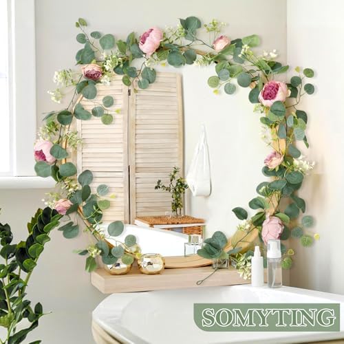 Artificial Eucalyptus Flower Garlands, Vintage Pink, 4PCS - Image 2