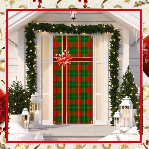 Preboun 6 Pcs Christmas Door Cover Decoration Hanging House Window Cover Gift Box Bow Christmas Outdoor Sign for Home Wall Indoor Party Decorations 78 x 35 inches - Image 5