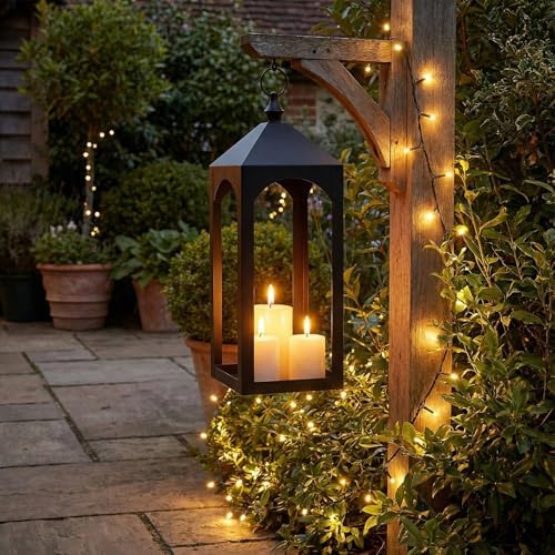 23 Inch Black Metal Outdoor Lantern with Hanging Ring Modern - Image 4