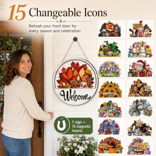 16 Pcs Interchangeable Welcome Sign for Front Door, 12 Inch Wood Decor (#a) - Image 2