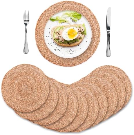 Eco Crave Natural Jute Placemats Set of 10, Round Woven Table Mats, 13 Inch Rattan Charger Plates for Dinner, Boho Farmhouse Braided Place Mats by ECOCRAVE