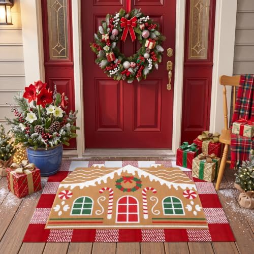 Tinideya 2 Pcs Gingerbread House Layered Doormat Set by Tinideya
