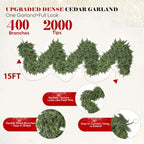 15FT Thick Christmas Garland with 400 Cedar Branches, Real Touch Green Cedar Garland for Christmas Decorations, Artificial Greenery Garland for Table, Mantle, Wall, Indoor, Outdoor Holiday Decor - Image 2