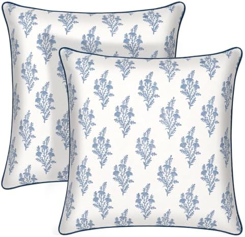 Ridhi Costal Blue Hand Block Print Cotton Pillow Cover 20x20 Inch Set of 2 by Ridhi