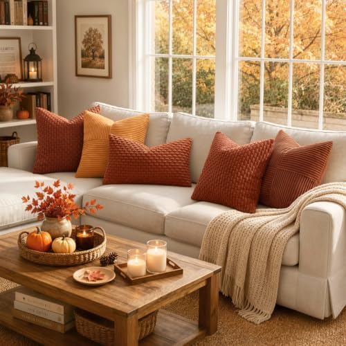 MIULEE Euro Sham Fall Decorative Throw Pillow Covers 22x22 Rust Corduroy - Image 4