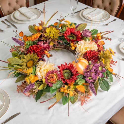 24 Inch Fall Wreaths for Front Door, Autumn Farmhouse Harvest Wreath - Image 6