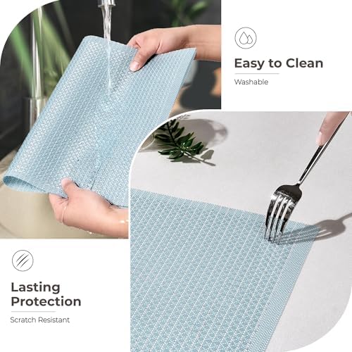 Leetaltree Woven Vinyl Placemats Set of 24, Mist Blue Sequin - Image 6