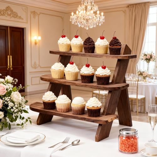 2Pcs Large 3 Tier Wooden Display Stand Wood Cupcake Stands Tool Free, Rustic Risers Dessert Table Display Shelf Spice Rack Organizer Holder, Large Wood Makeup Cologne Perfume Organizer - Image 5