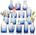 Glass Bud Vase Set of 16, Small Flower Vases, Glass Vases for Centerpieces, Vintage Home Table Decorations Bud Vases (16 Pcs, Blue) by BJONKZ