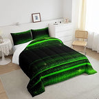Ombre Stripes Bedding Set King Black Green Outer Space Comforter Modern Gradient Geometric Down Comforter for Kids Boys Girls Teens Adult Soft Quilt Warm Lightweight with 2 Pillowcases Bedroom Decor - Image 3
