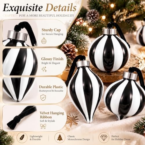 Civaner 9 Pcs Vintage Neutral Christmas Ball Ornaments, Black and White - Image 4