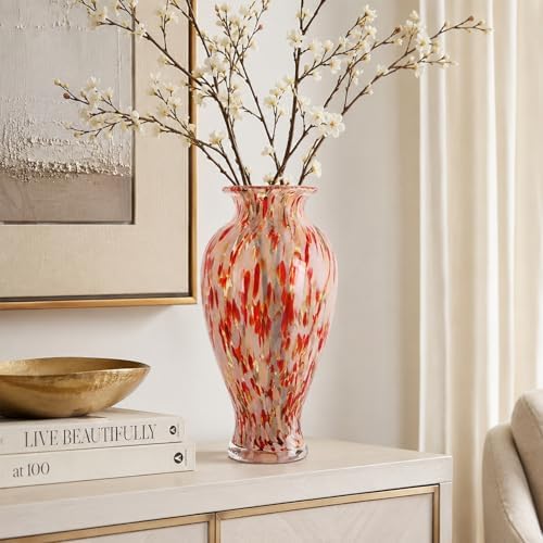 11.8" Tall Glass Vase Beautiful Hand Blown Glass Vase Modern Art Home Decor, Wide Mouth Colorful Vases for Mantle Dining Table Centerpiece, Entryway Living Room Wedding Decoration (Cream Red Swirl) - Image 6