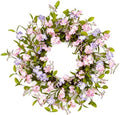 Summer Wreath for Front Door, 22 in Pink Cherry Blossom Hydrangea by YUGALI