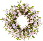 Summer Wreath for Front Door, 22 in Pink Cherry Blossom Hydrangea by YUGALI
