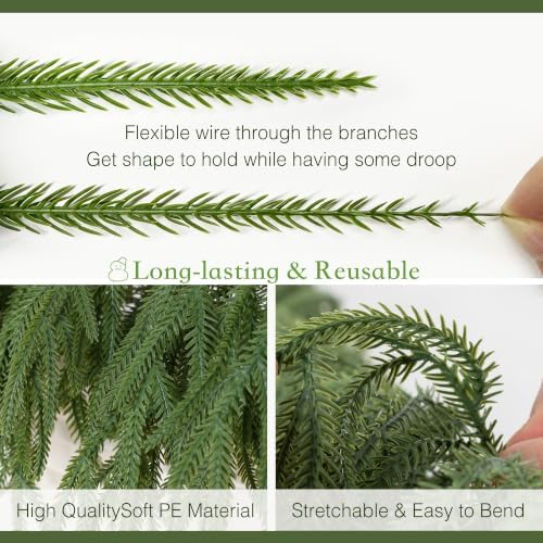 15FT Christmas Norfolk Pine Garland Real Touch for Mantle Decoration - Image 6
