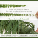 2PCS 6FT Christmas Norfolk Pine Garland Real Touch for Mantle Decoration - Image 6