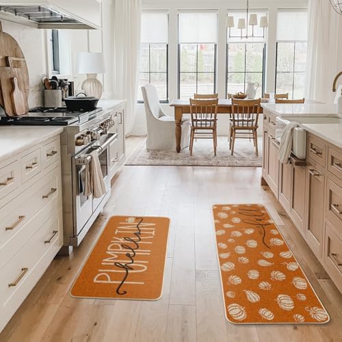 Artoid Mode Orange Hello Pumpkin Fall Kitchen Mats Set of 2 - 17x29+17x47" - Image 5