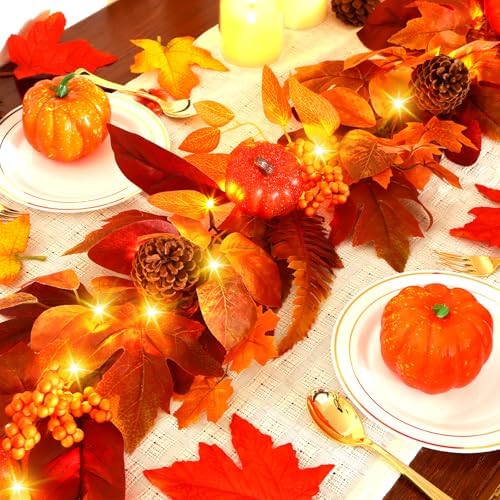 SHareconn 9ft Fall Garland with Lights and Timer for Mantle - Image 5