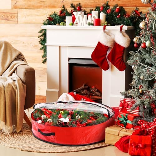 Aliceset 4 Pack Wreath Storage Bags, 36 x 36 x 7.8 Inch, Red - Image 6