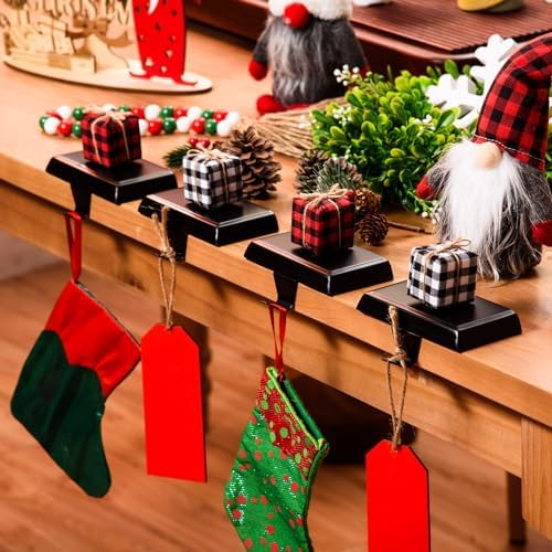 4 Pack Christmas Stocking Holders Ornament Hooks Mantel Weighted Stocking Hangers Metal Hanging Hooks Heavy Duty Stocking Holders Bases for Mantel Fireplace Party Decoration (Black, 4) - Image 7